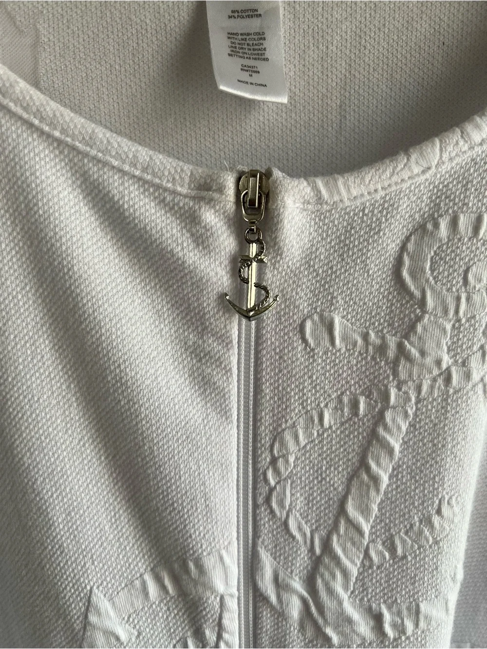 Dotti White Anchor Swim Cover Up Women’s Medium Zip Front Beach Coverup Nautical